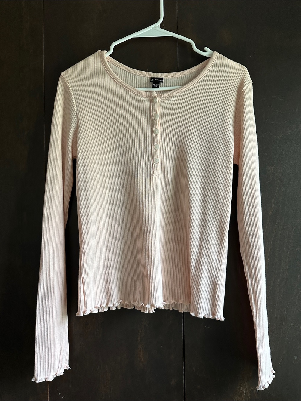 art class Light Pink Ribbed Long Sleeve Henley Top